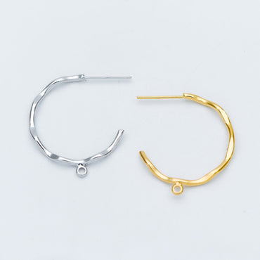 10pcs Gold/ Rhodium plated Brass Earring Posts, Gold/ Silver tone Circle Stud Earring with Ring/Loop, Circle Size 24mm (GB-535)