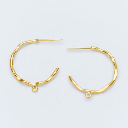 10pcs Gold/ Rhodium plated Brass Earring Posts, Gold/ Silver tone Circle Stud Earring with Ring/Loop, Circle Size 24mm (GB-535)