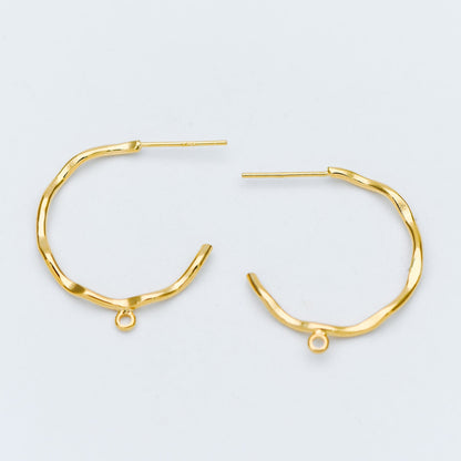 10pcs Gold/ Rhodium plated Brass Earring Posts, Gold/ Silver tone Circle Stud Earring with Ring/Loop, Circle Size 24mm (GB-535)