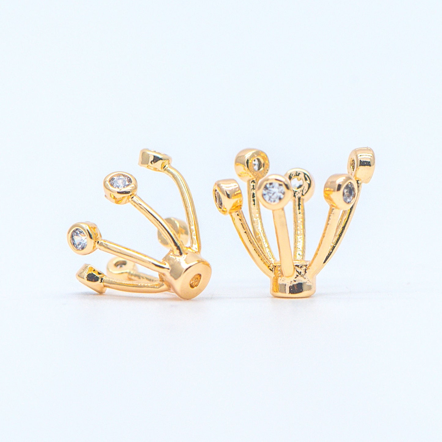 10pcs Gold/ Silver Flower Bead Caps, CZ pave Brooch Flower Center, Floral Cabochon Charms (GB-650)