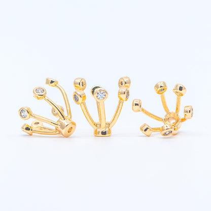 10pcs Gold/ Silver Flower Bead Caps, CZ pave Brooch Flower Center, Floral Cabochon Charms (GB-650)