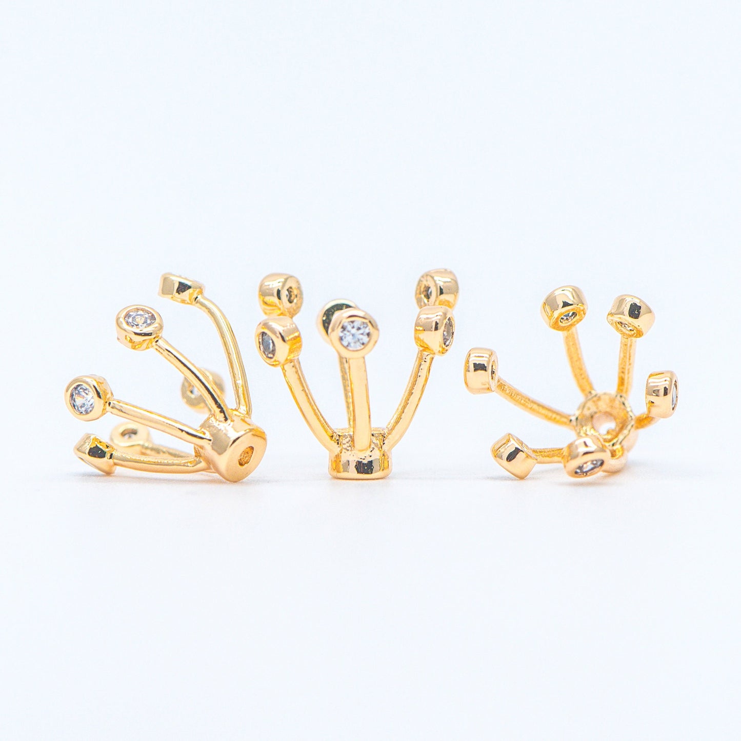 10pcs Gold/ Silver Flower Bead Caps, CZ pave Brooch Flower Center, Floral Cabochon Charms (GB-650)