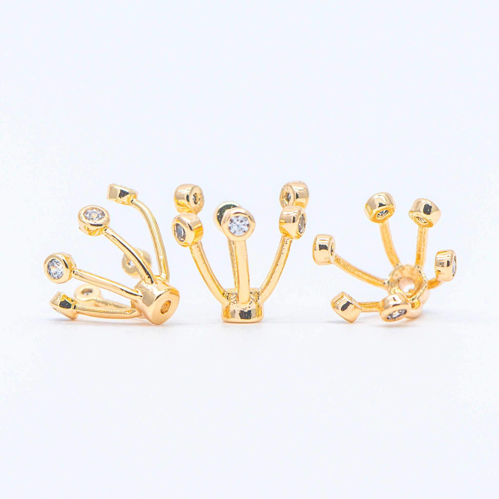 10pcs Gold/ Silver Flower Bead Caps, CZ pave Brooch Flower Center, Floral Cabochon Charms (GB-650)