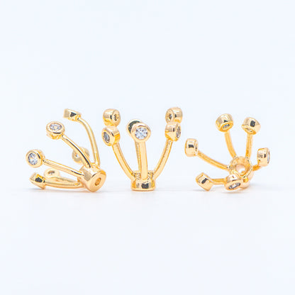 10pcs Gold/ Silver Flower Bead Caps, CZ pave Brooch Flower Center, Floral Cabochon Charms (GB-650)