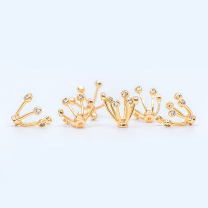 10pcs Gold/ Silver Flower Bead Caps, CZ pave Brooch Flower Center, Floral Cabochon Charms (GB-650)