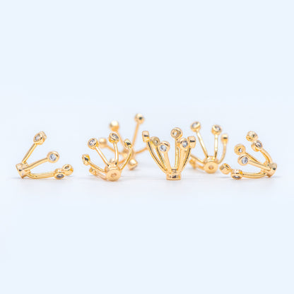 10pcs Gold/ Silver Flower Bead Caps, CZ pave Brooch Flower Center, Floral Cabochon Charms (GB-650)