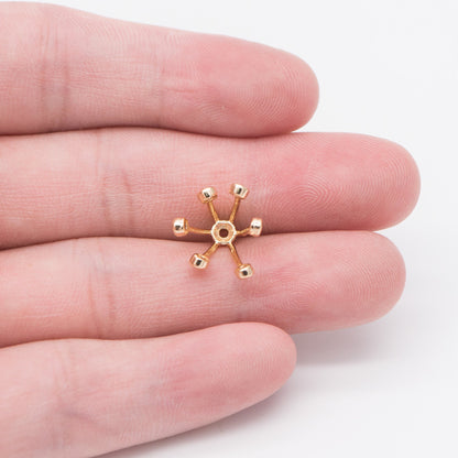 10pcs Gold/ Silver Flower Bead Caps, CZ pave Brooch Flower Center, Floral Cabochon Charms (GB-650)