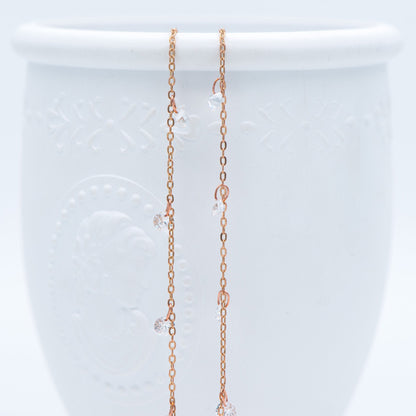 Raw Brass Cable Chains with Clear CZ Charms, Unplated Brass Beaded Chains (#LK-223-RB)/ 1 Meter=3.3 ft