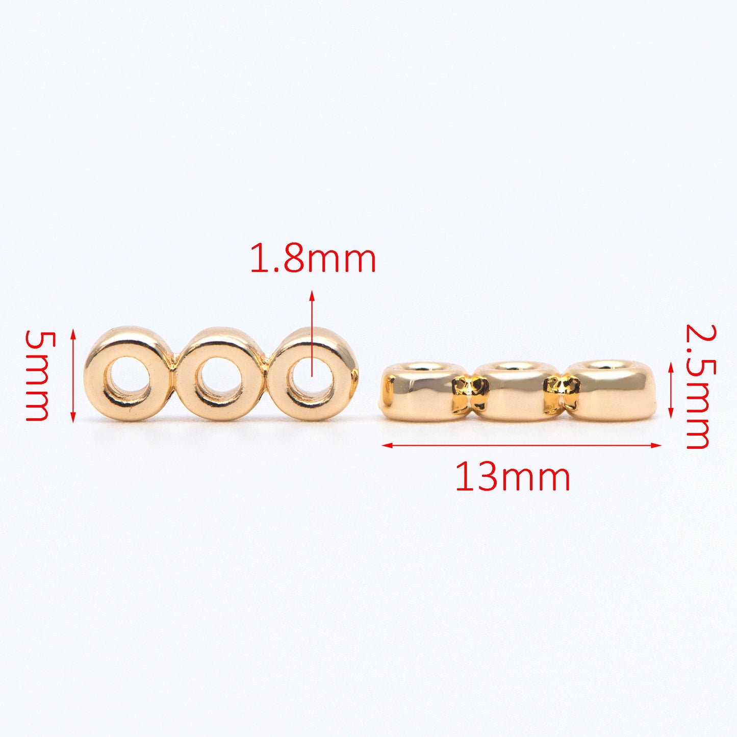10pcs Gold Round Loop Charms 13x5mm, Multi Strand Ring Connectors, Geometric Hoop Pendants (GB-653)