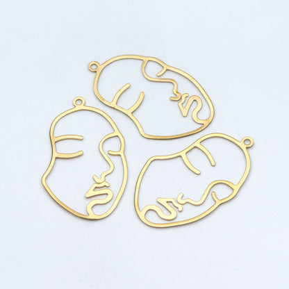 10pcs Raw Brass Face Outline Charms 43x26mm, Vintage Styled Face Pendants Wholesale (RB-140)
