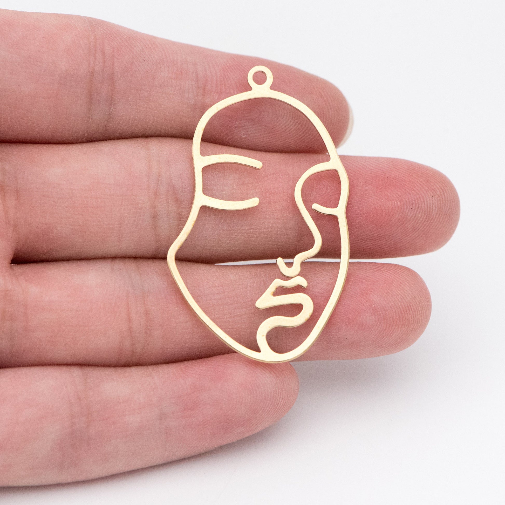 10pcs Raw Brass Face Outline Charms 43x26mm, Vintage Styled Face Pendants Wholesale (RB-140)