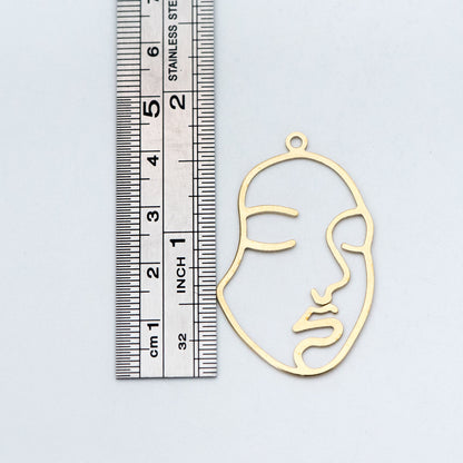 10pcs Raw Brass Face Outline Charms 43x26mm, Vintage Styled Face Pendants Wholesale (RB-140)