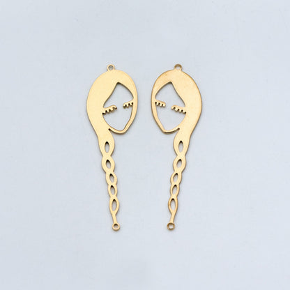 10pcs Raw Brass Face Outline Charms, Vintage Styled Face Pendants Wholesale (RB-141)