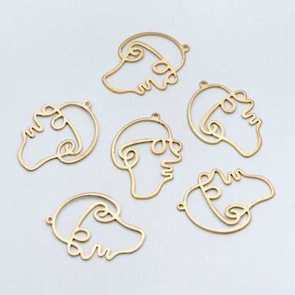 10pcs Raw Brass Face Outline Charms 35x26mm, Vintage Styled Face Pendants Wholesale (RB-142)