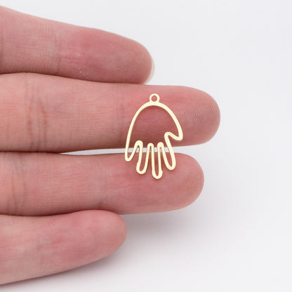 20pcs Raw Brass Hand Charm 20x14mm, Yellow Brass Gesture Pendants, Brass Findings Wholesale (RB-145)