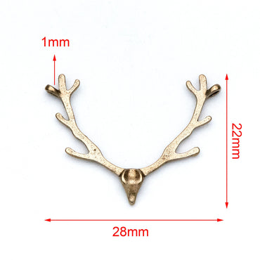 20pcs Raw Brass Antlers Charm Connectors 28x22mm, Brass Necklace Pendant Findings Wholesale (RB-130)