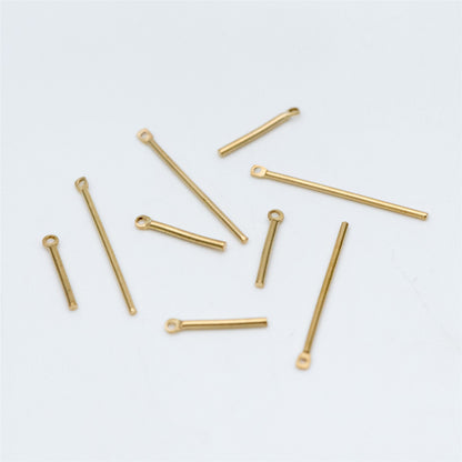 100pcs Raw Brass Bar Charms, Long Tube Pendants, 15x1.2mm/ 25x1mm (RB-131)