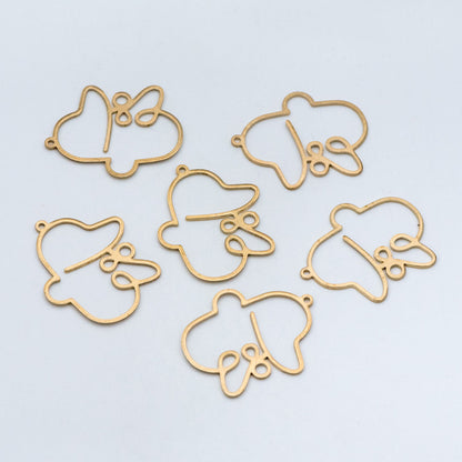 10pcs Raw Brass Face Outline Charms 33x27mm, Vintage Styled Face Pendants Wholesale (RB-146)