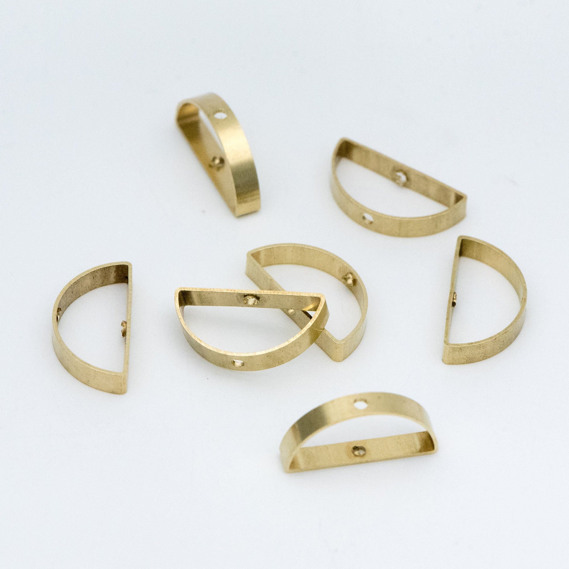 20pcs Raw Brass Semicircle Link Pendants 21x11mm, Geometric Half Moon Charms with 2 Holes (RB-151)