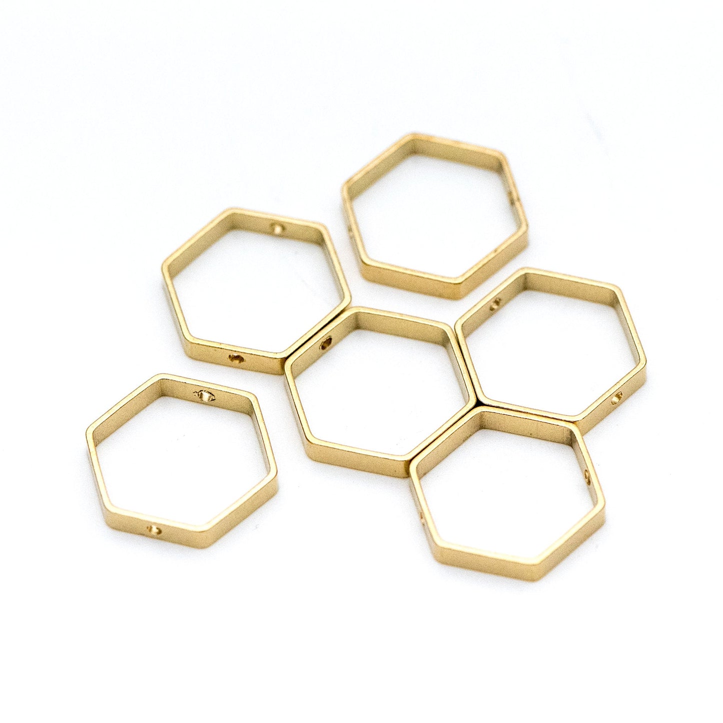 20pcs Raw Brass Hexagon Link Pendants, Geometric Charms with 2 Holes (RB-155)