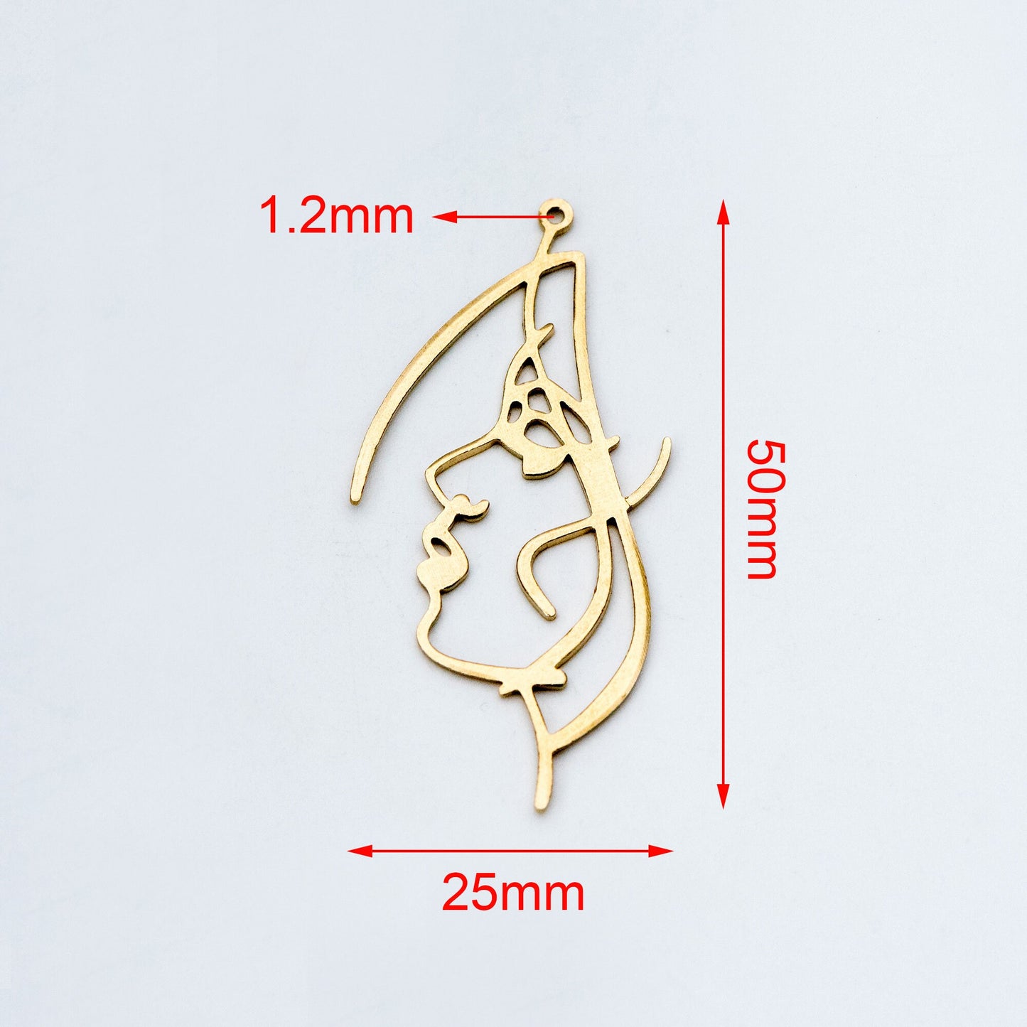 10pcs Raw Brass Face Outline Charms 50x25mm, Vintage Styled Face Pendants Wholesale (RB-158)