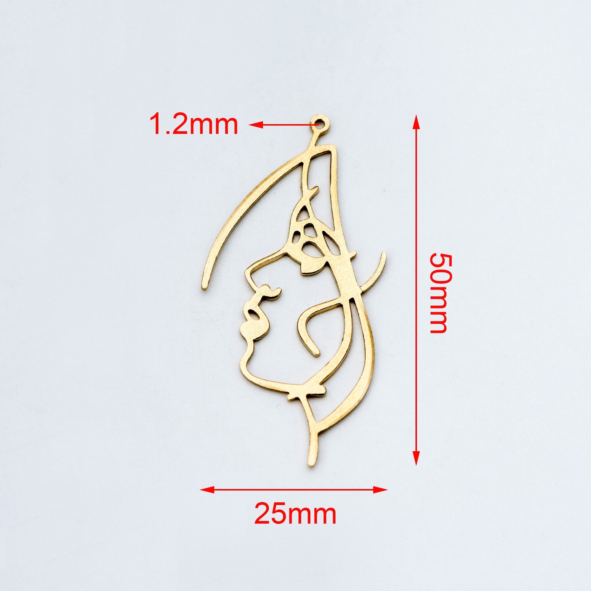 10pcs Raw Brass Face Outline Charms 50x25mm, Vintage Styled Face Pendants Wholesale (RB-158)