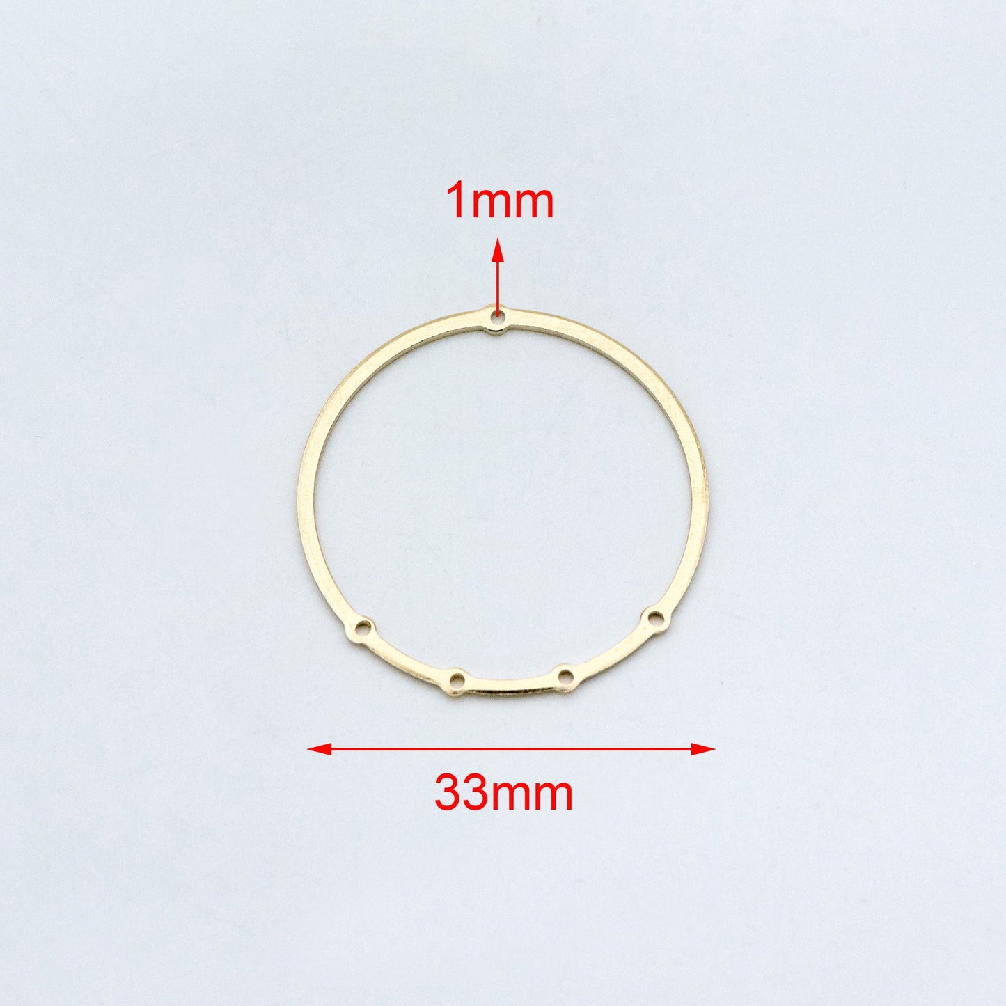 10pcs Raw Brass Circle Charms 33mm, Round Loop Pendants, Multi Hole Connectors (RB-160)
