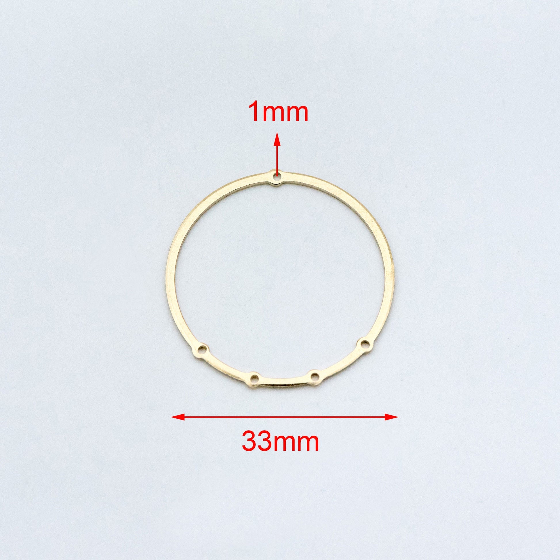 10pcs Raw Brass Circle Charms 33mm, Round Loop Pendants, Multi Hole Connectors (RB-160)