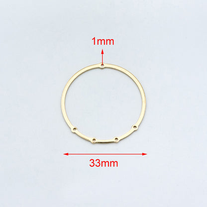 10pcs Raw Brass Circle Charms 33mm, Round Loop Pendants, Multi Hole Connectors (RB-160)
