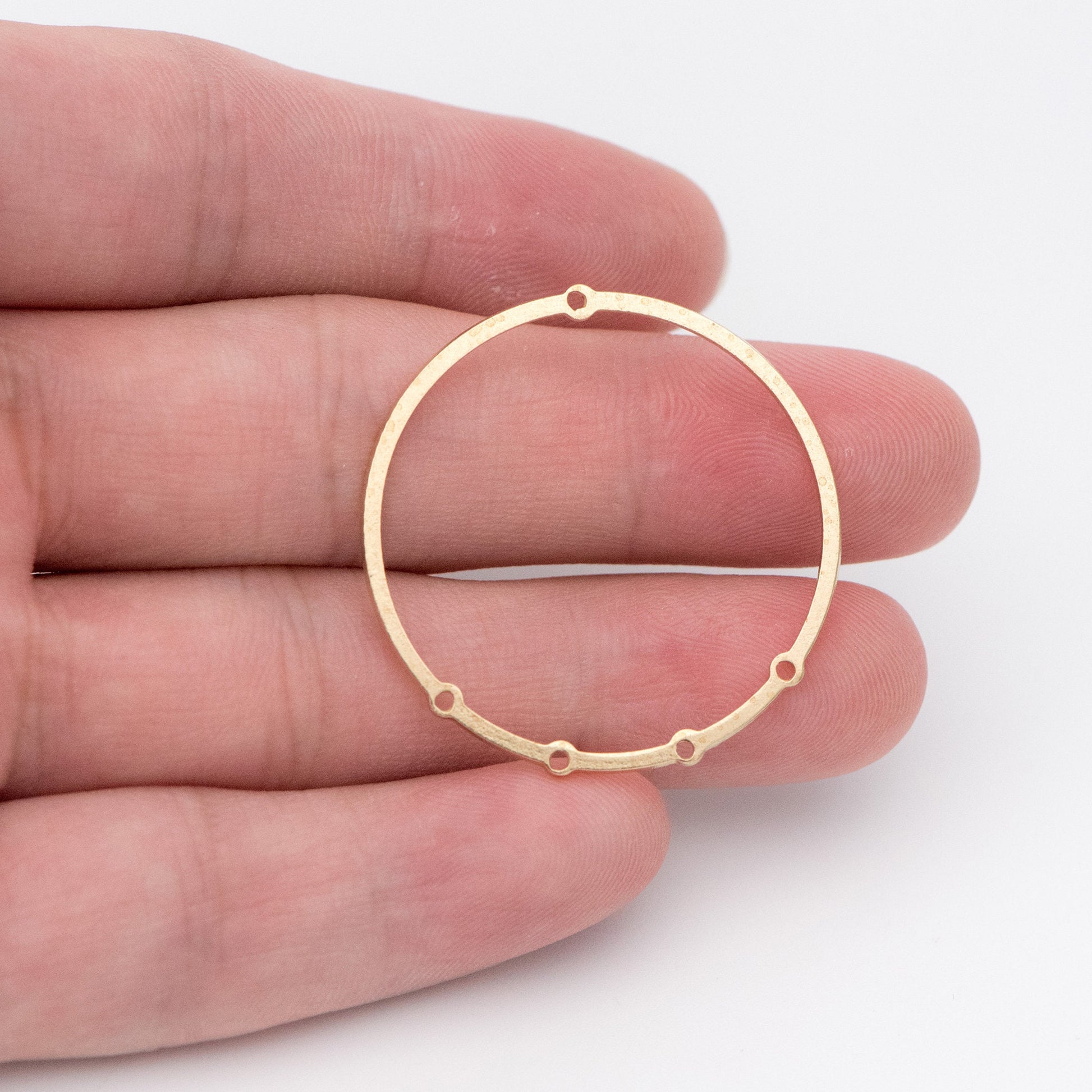 10pcs Raw Brass Circle Charms 33mm, Round Loop Pendants, Multi Hole Connectors (RB-160)