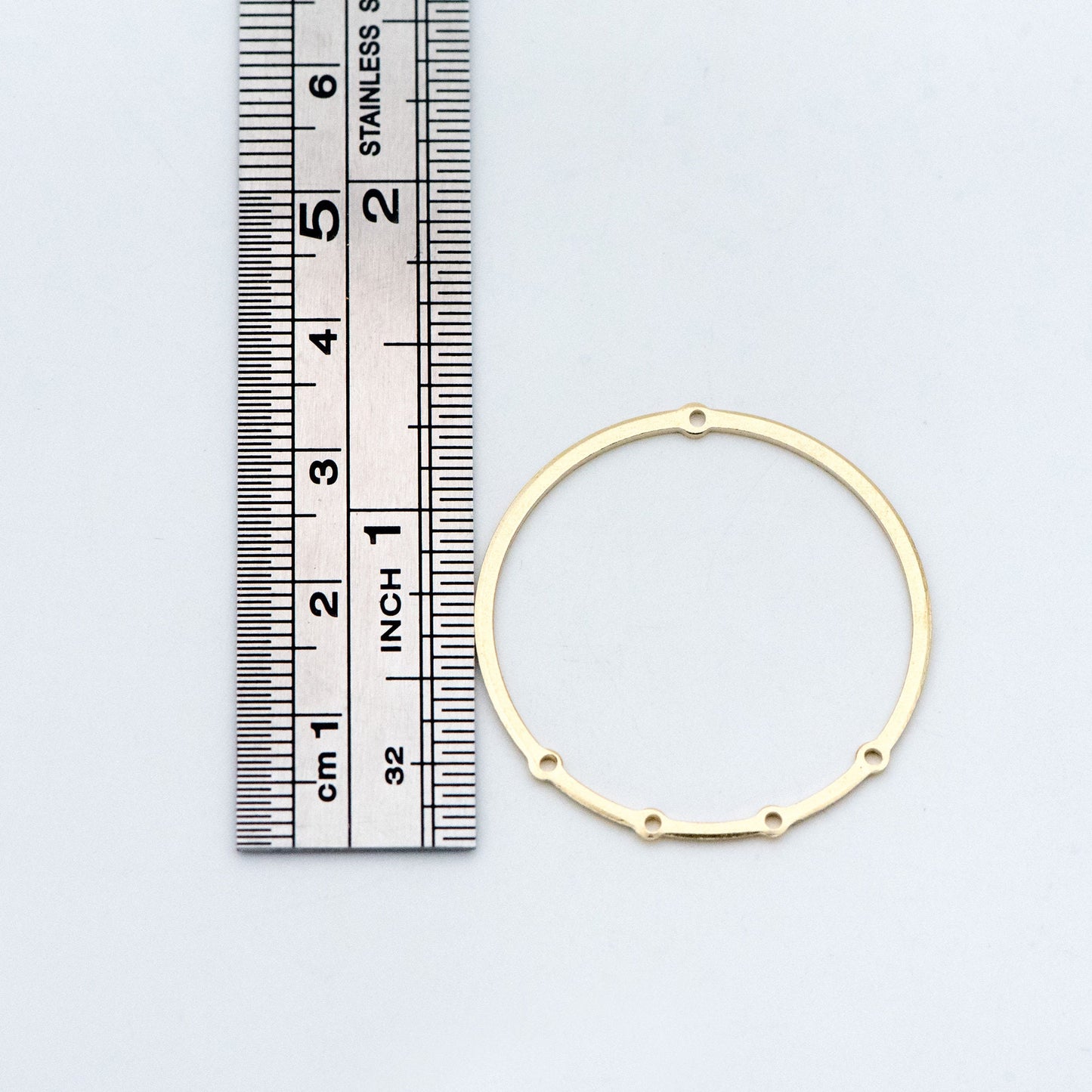 10pcs Raw Brass Circle Charms 33mm, Round Loop Pendants, Multi Hole Connectors (RB-160)