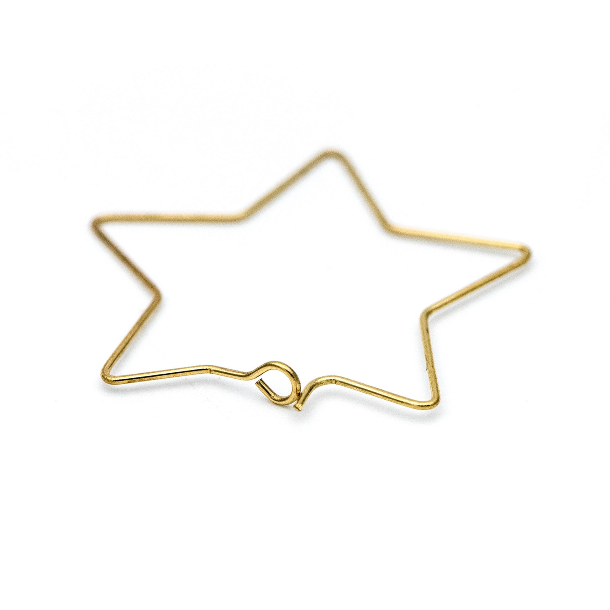 50pcs Raw Brass Star Earring Hoops 35mm, Ear Wire Threader Earrings (RB-164)
