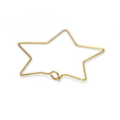 50pcs Raw Brass Star Earring Hoops 35mm, Ear Wire Threader Earrings (RB-164)
