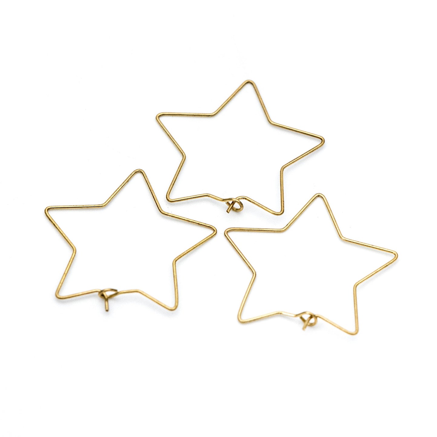 50pcs Raw Brass Star Earring Hoops 35mm, Ear Wire Threader Earrings (RB-164)