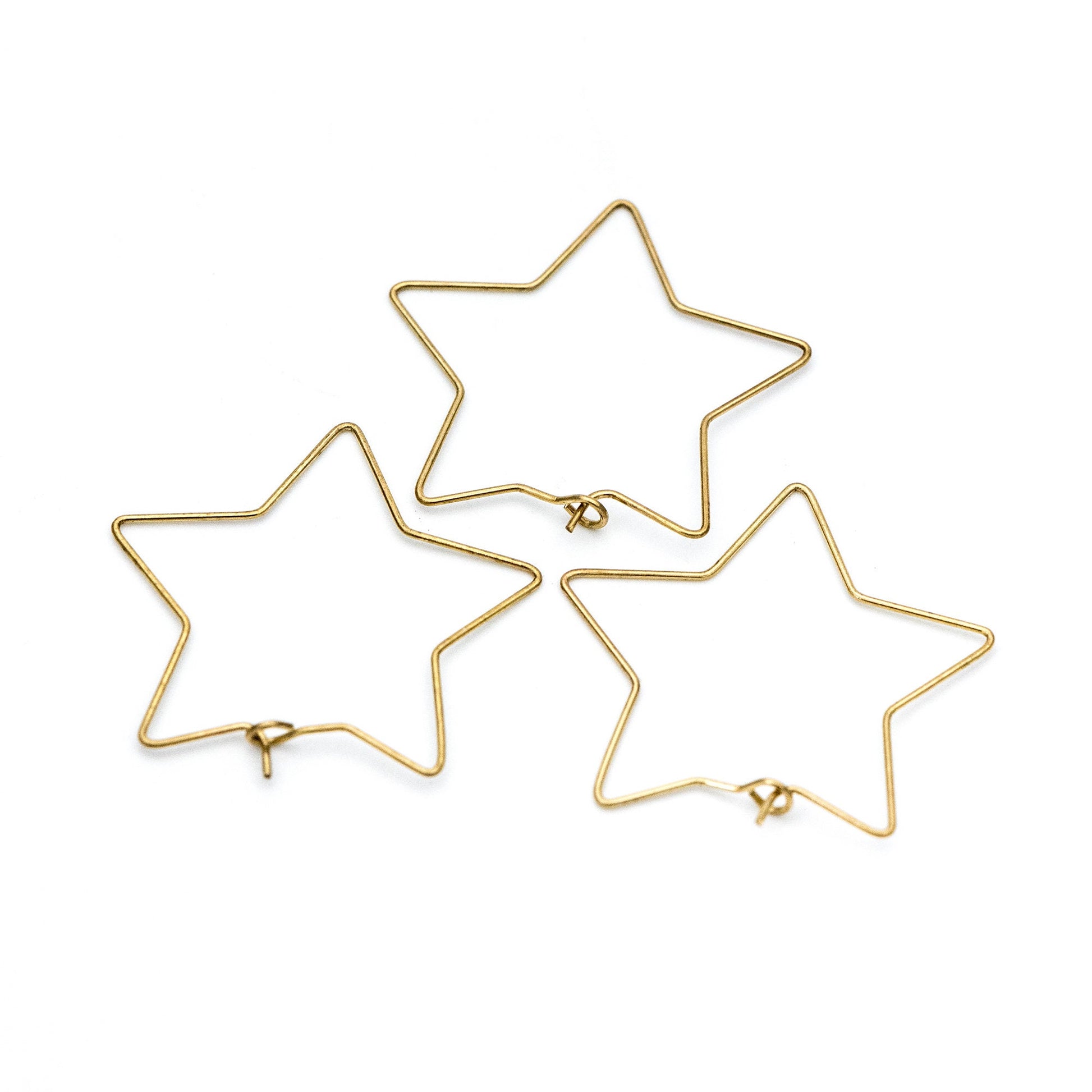 50pcs Raw Brass Star Earring Hoops 35mm, Ear Wire Threader Earrings (RB-164)
