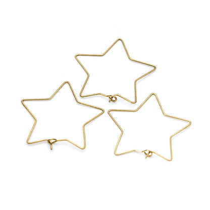 50pcs Raw Brass Star Earring Hoops 35mm, Ear Wire Threader Earrings (RB-164)