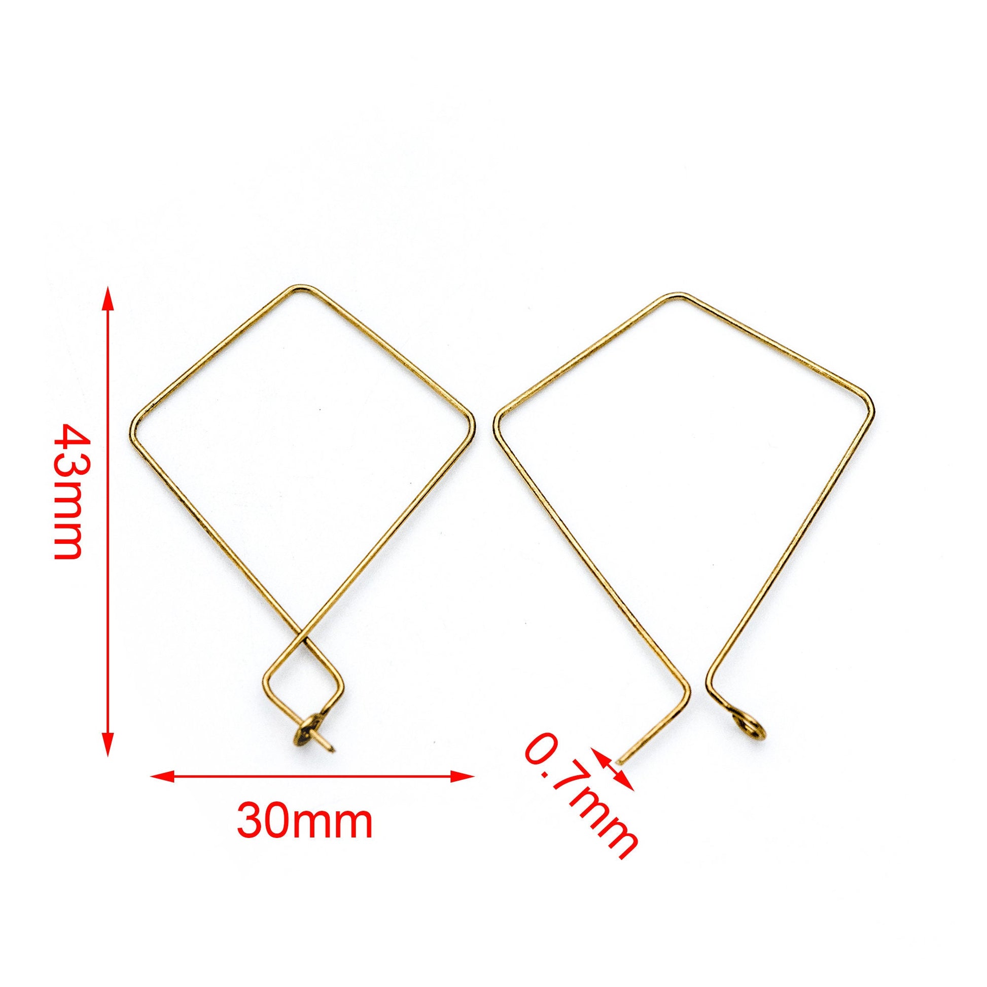 50pcs Raw Brass Threader Earrings 43x30mm, DIY Brass Ear Wire Wholesale (RB-165)