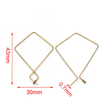 50pcs Raw Brass Threader Earrings 43x30mm, DIY Brass Ear Wire Wholesale (RB-165)