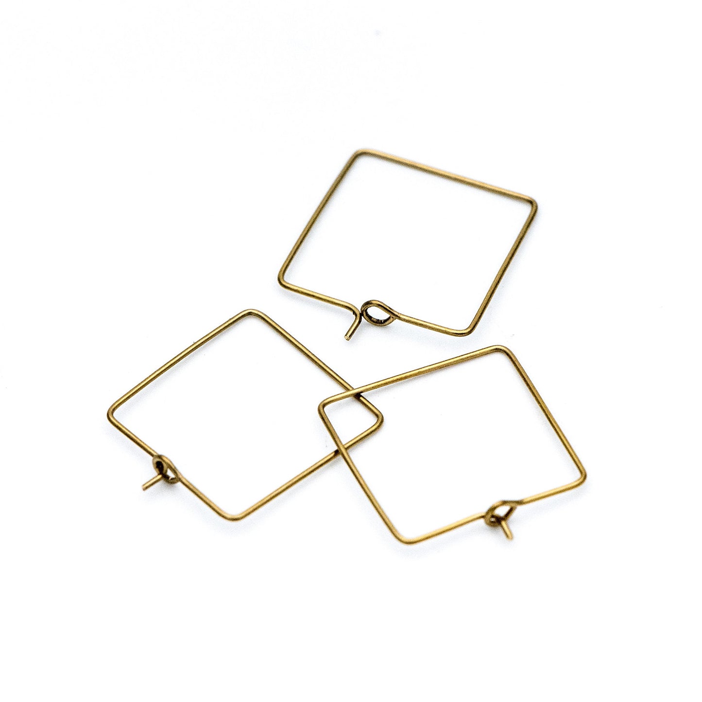 50pcs Raw Brass Square Earring Hoops 22mm, Geometric Ear Wire Charm Pendants, Threader Earring Components (RB-168)