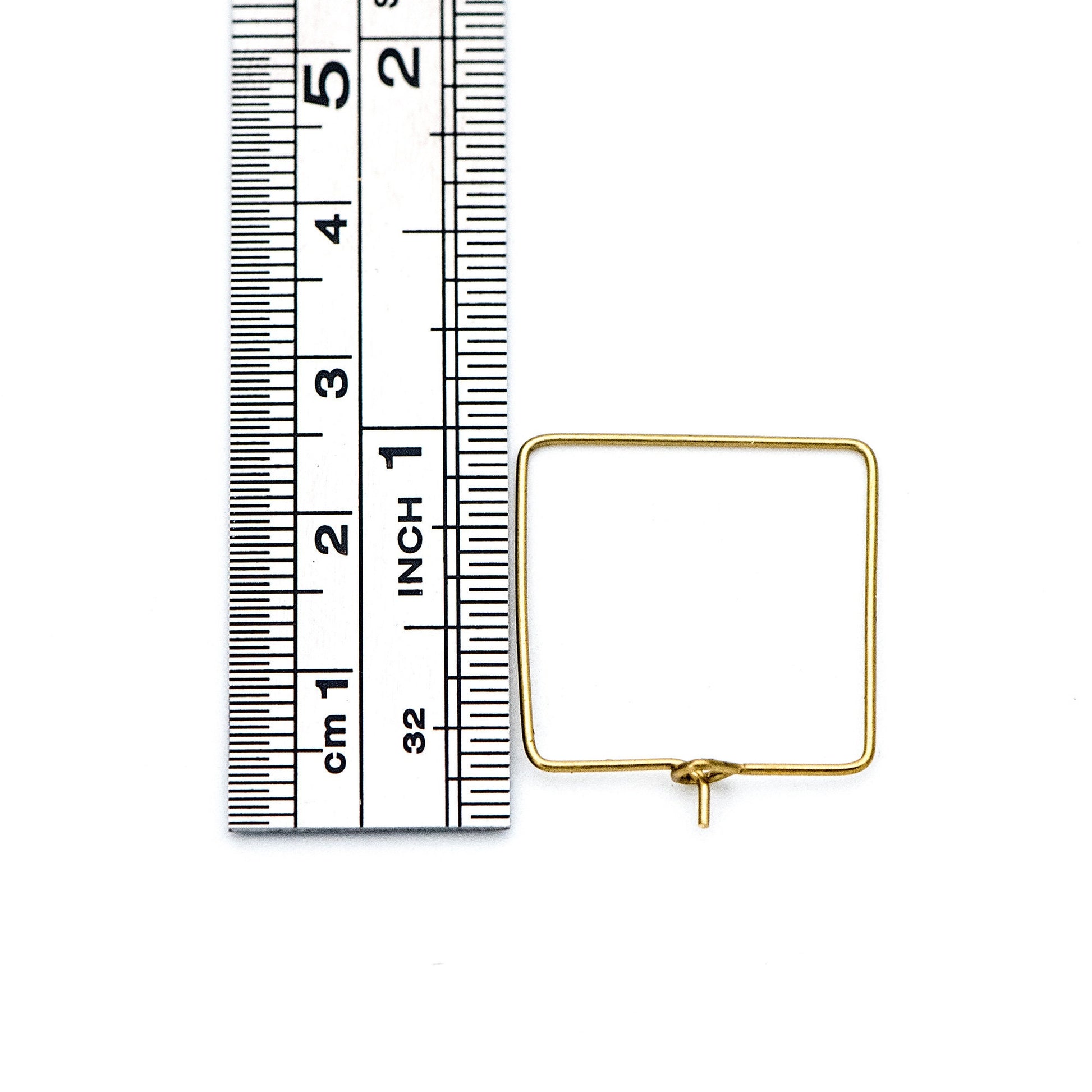 50pcs Raw Brass Square Earring Hoops 22mm, Geometric Ear Wire Charm Pendants, Threader Earring Components (RB-168)