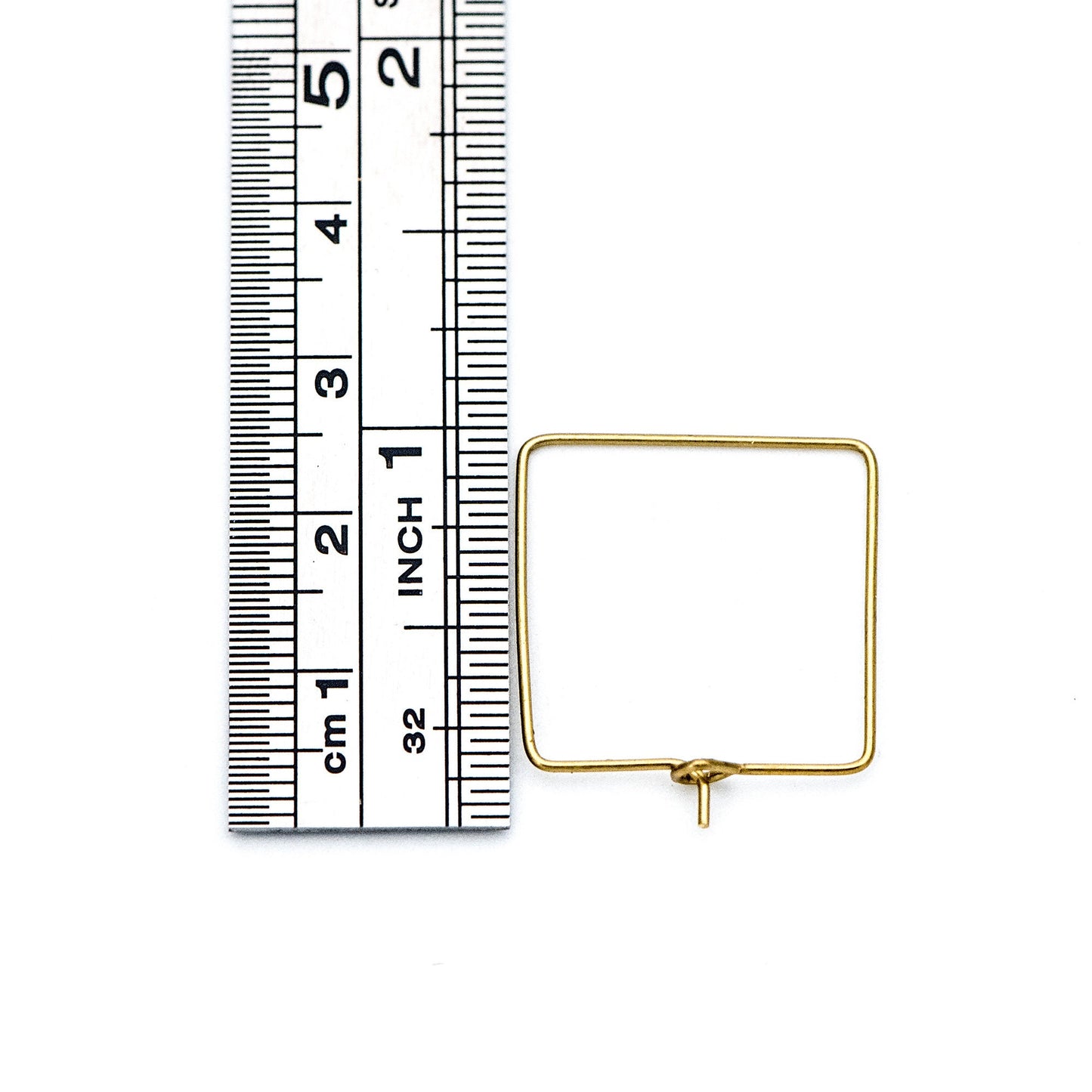 50pcs Raw Brass Square Earring Hoops 22mm, Geometric Ear Wire Charm Pendants, Threader Earring Components (RB-168)