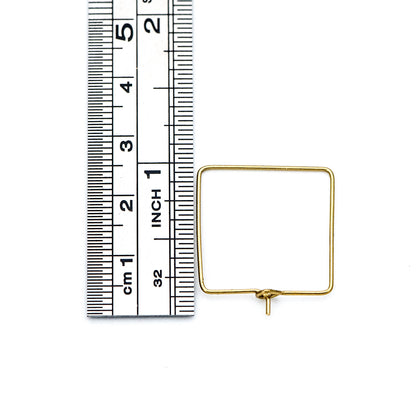 50pcs Raw Brass Square Earring Hoops 22mm, Geometric Ear Wire Charm Pendants, Threader Earring Components (RB-168)