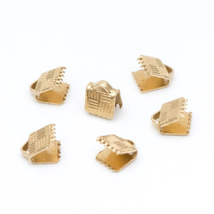 50pcs Raw Brass Crimp End Tips, Leather Hemp or Cord End Caps 6/ 15mm (RB-107)