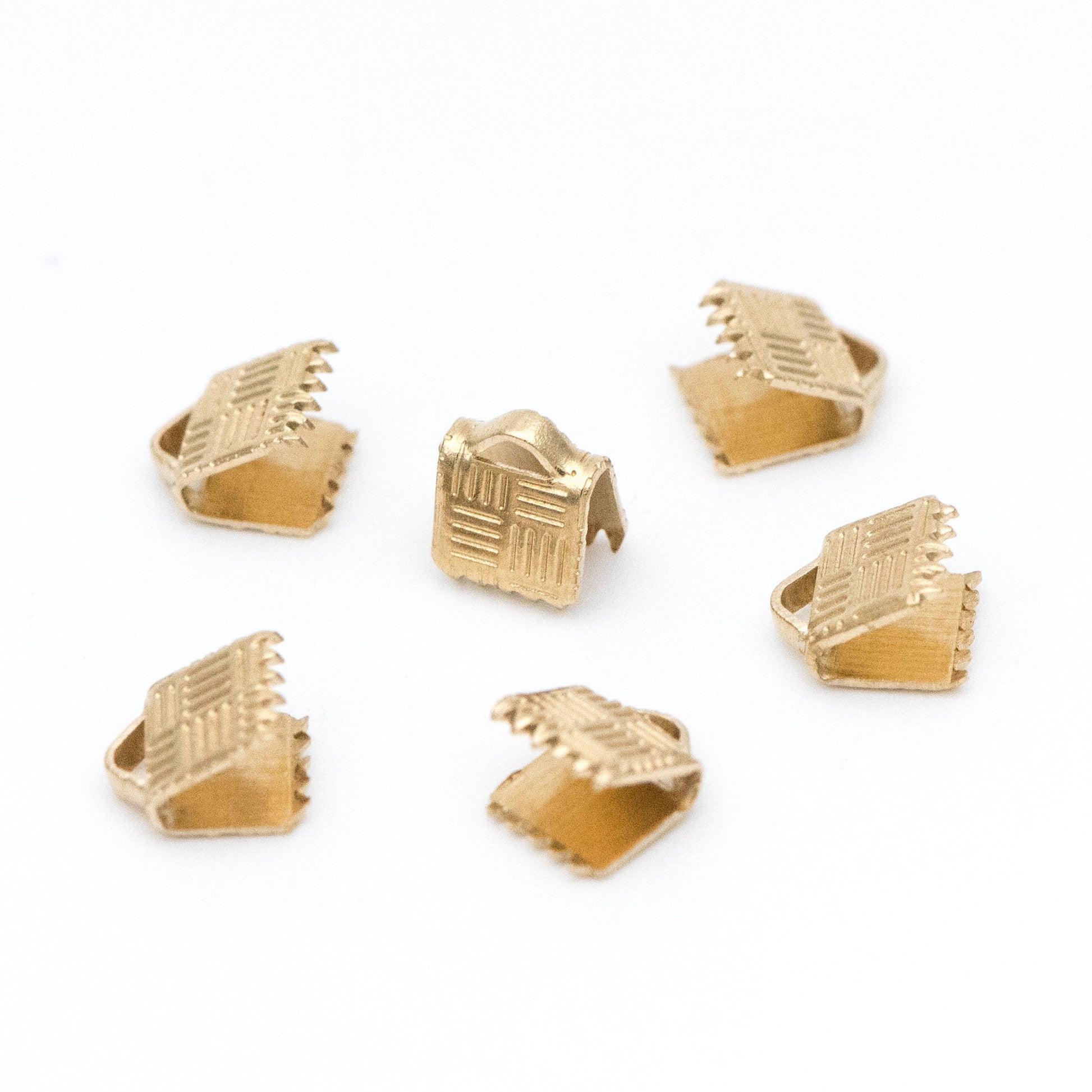 50pcs Raw Brass Crimp End Tips, Leather Hemp or Cord End Caps 6/ 15mm (RB-107)