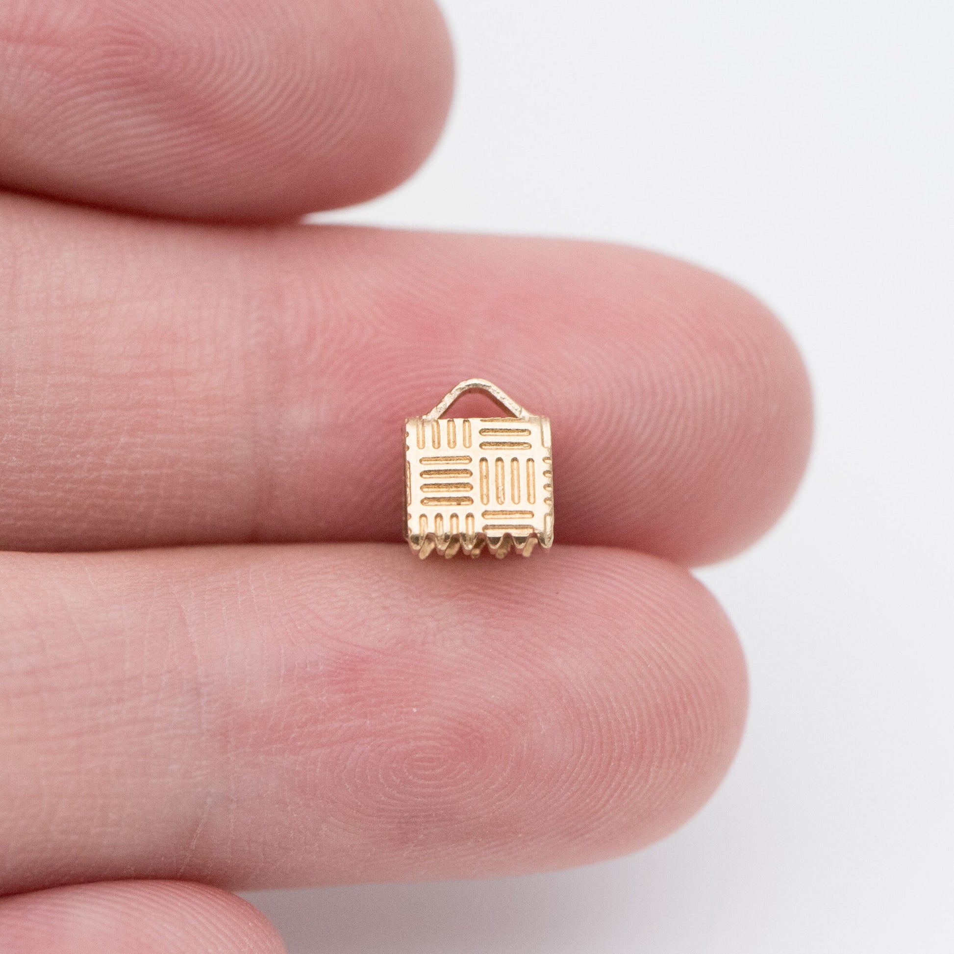 50pcs Raw Brass Crimp End Tips, Leather Hemp or Cord End Caps 6/ 15mm (RB-107)