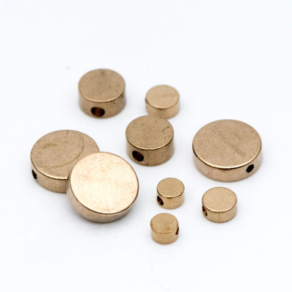 50pcs Raw Brass Round Coin Spacer Beads, 4/ 5/ 7/ 10mm Multi Size (RB-106)