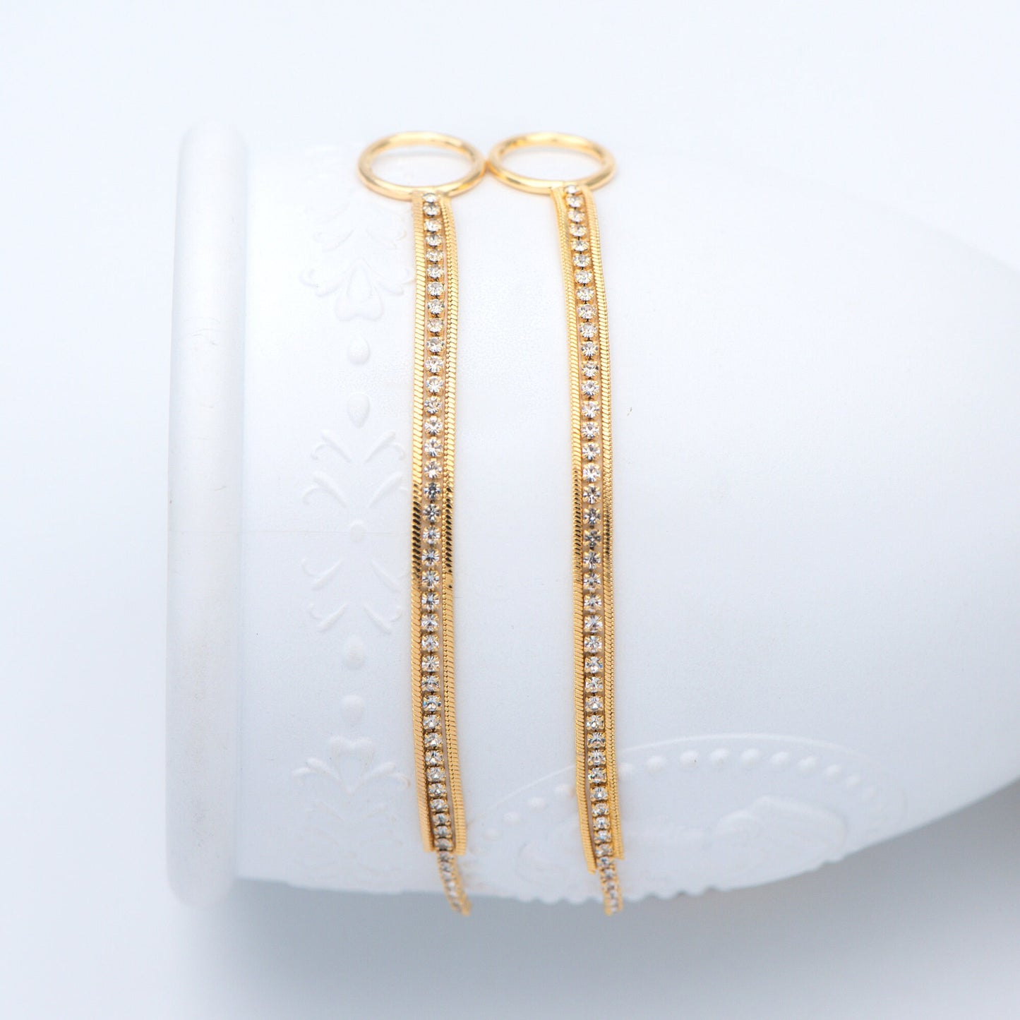 4pcs Gold/ Silver Chain Tassels 85mm Long, Rhinestone Chain Charm Pendants (GB-1277-E)