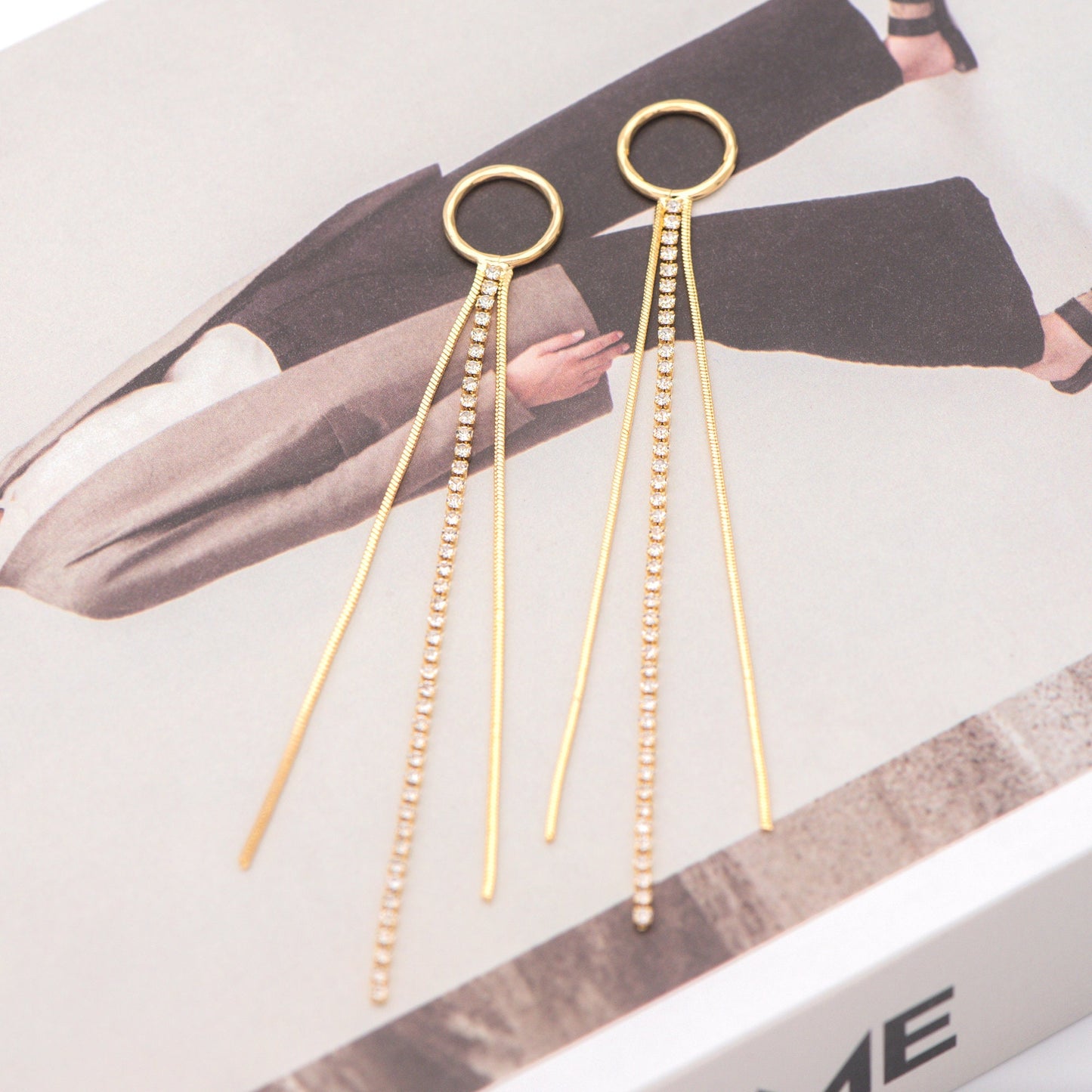 4pcs Gold/ Silver Chain Tassels 85mm Long, Rhinestone Chain Charm Pendants (GB-1277-E)