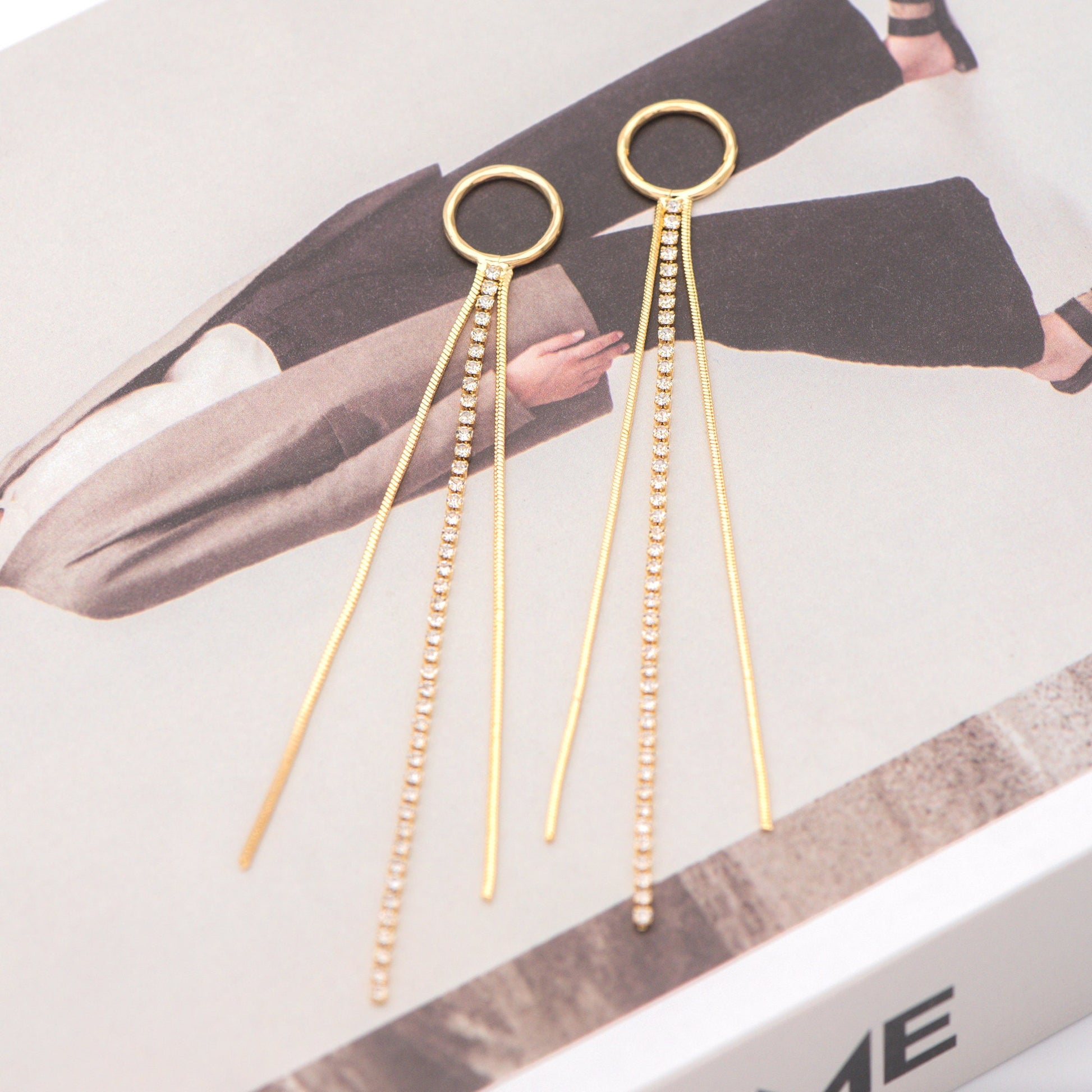 4pcs Gold/ Silver Chain Tassels 85mm Long, Rhinestone Chain Charm Pendants (GB-1277-E)