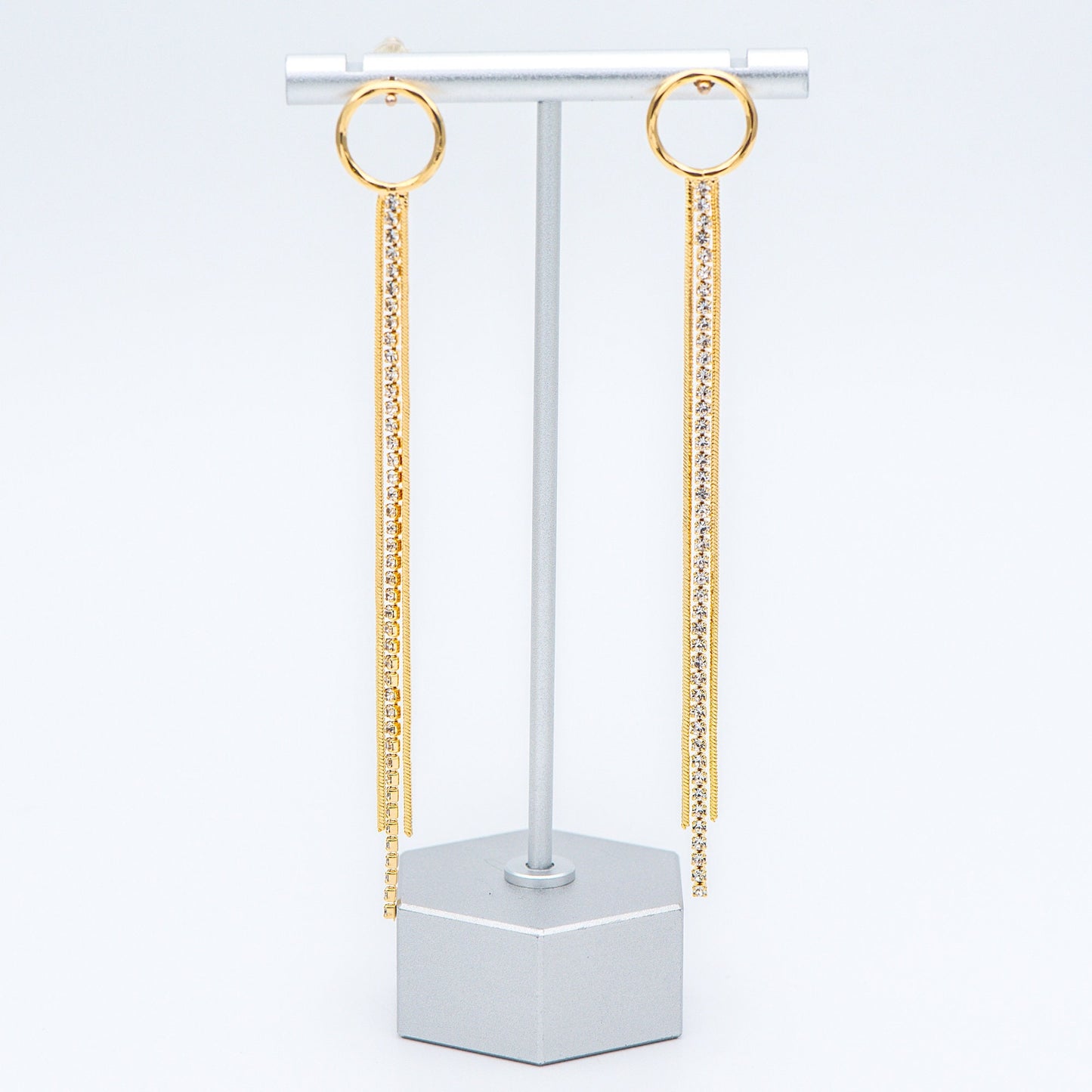 4pcs Gold/ Silver Chain Tassels 85mm Long, Rhinestone Chain Charm Pendants (GB-1277-E)